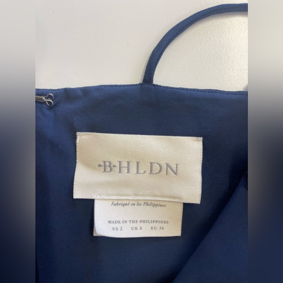 Anthropologie BHLDN Lyra V-neck Faux Wrap Stretch Crepe Navy Midi Dress sz 2 - Picture 6 of 8